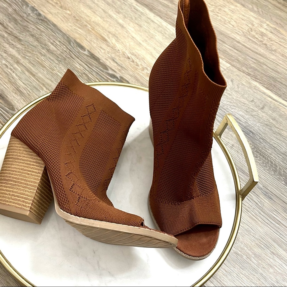 Brown Knit Ankle Booties